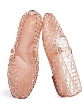Women's Mary Champagne Comfortable Slip On Pointed Toe Jelly Flats Casual Shoes